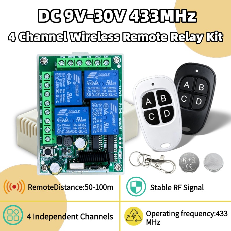 Relay Module 4 Channel - 433MHz 범용 무선 리모컨 DC 12V