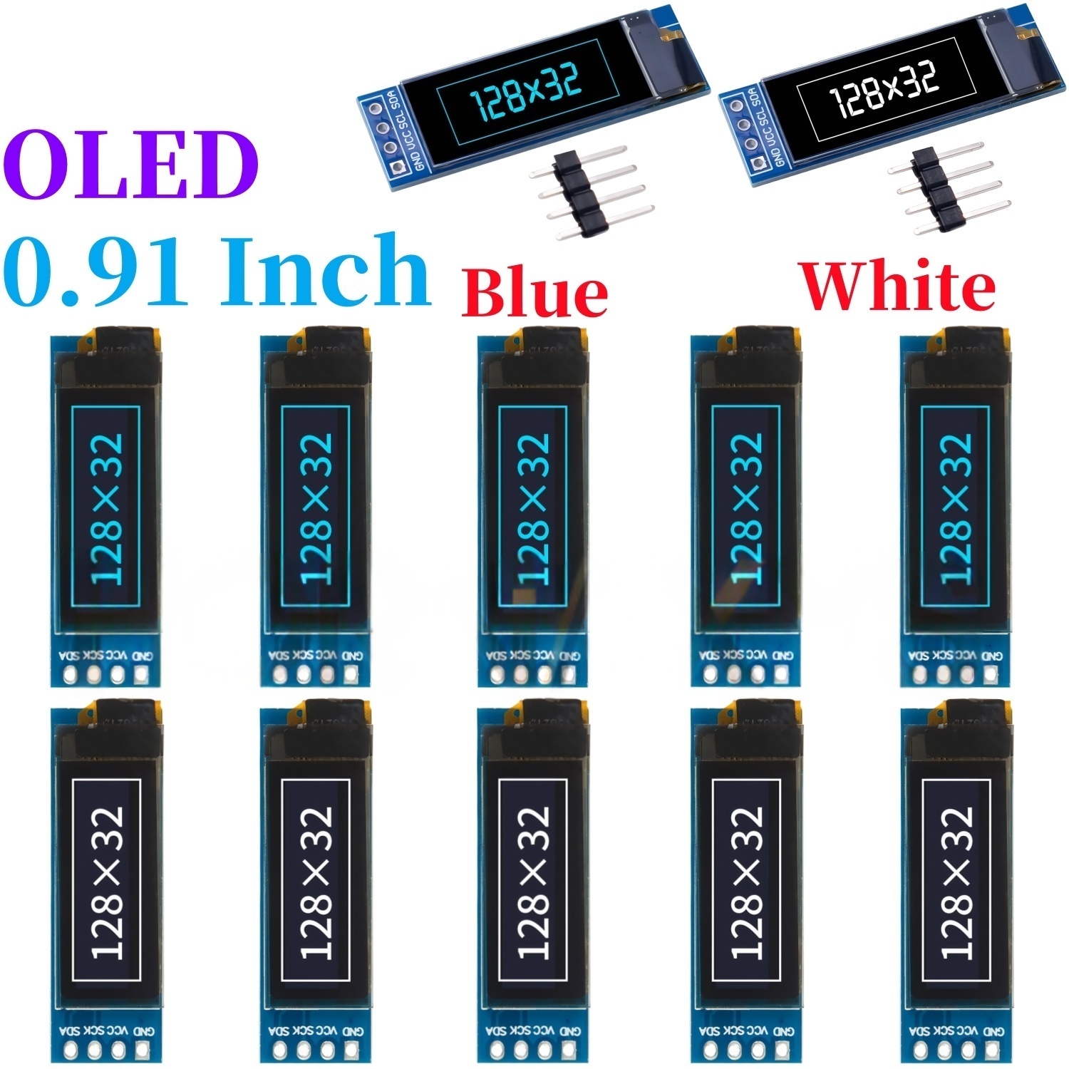Ssd1306 - XZG 1~20개, 0.91인치, 128x32, IIC/I2C, 흰색/파란색